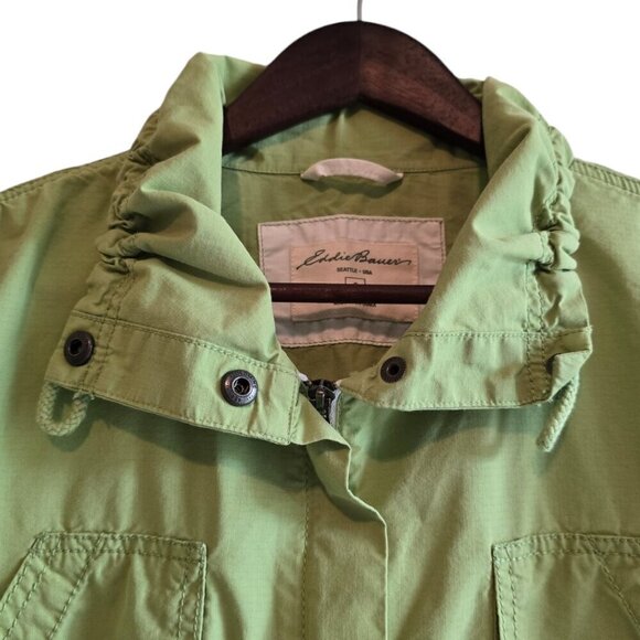 Eddie Bauer Green Nylon High Neck Roll Tab Sleeve Utility Jacket Sz S - Picture 4 of 10